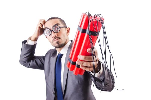 Businessman with dynamite isolated on white — Stock Photo, Image