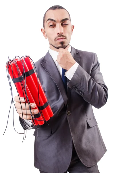 Businessman with dynamite isolated on white — Stock Photo, Image