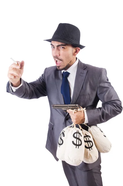 Businessman criminal with sacks of money — Stock Photo, Image