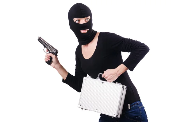 Criminal with gun isolated on white — Stock Photo, Image