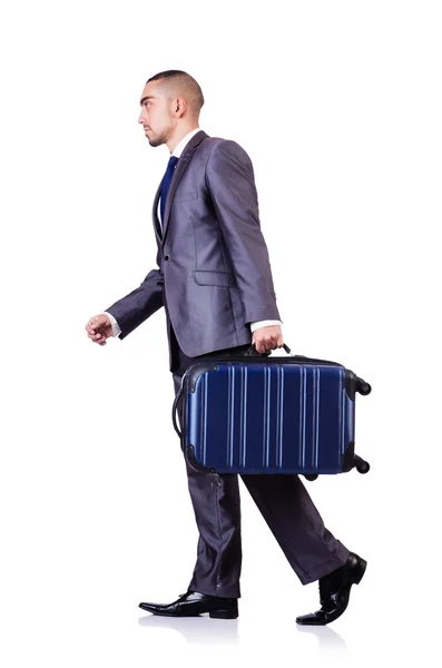 Businessman with luggage on white — Stock Photo, Image