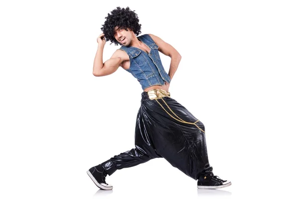 Ballerino rap in pantaloni larghi su bianco — Foto Stock