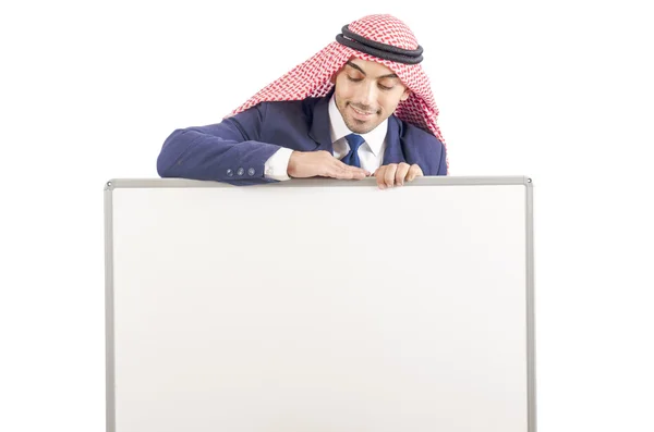 Hombre árabe con tablero en blanco para el mensaje —  Fotos de Stock