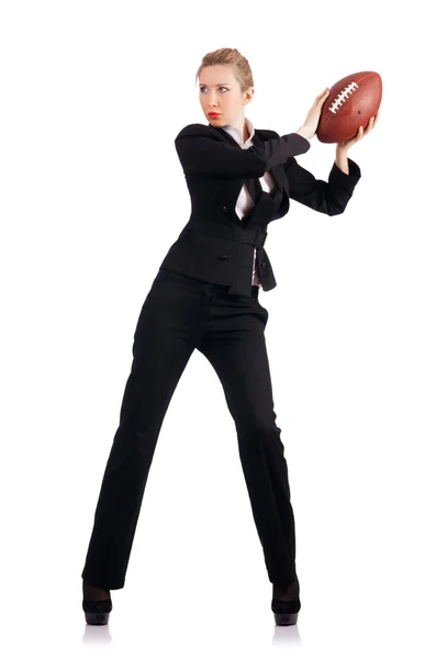 Woman businesswoman with american football — Stock Photo, Image