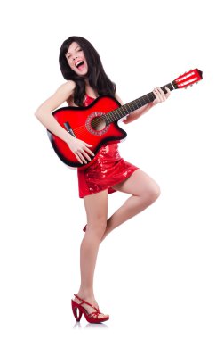 Beyaz genç şarkıcı gitar