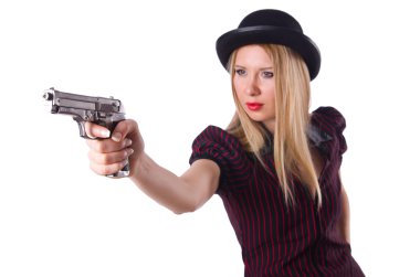 Beyaz tabancalı kadın gangster.