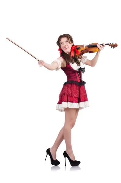 Donna con violino isolato su bianco — Foto Stock