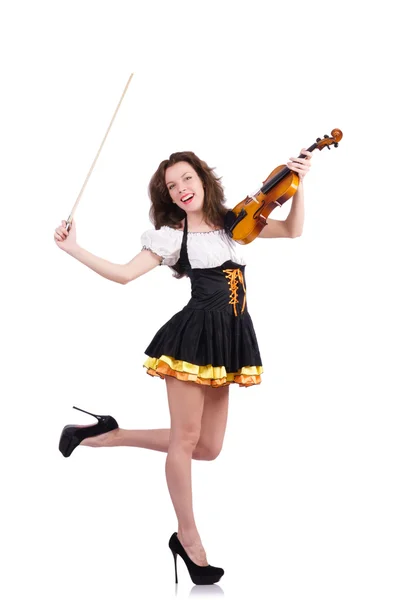 Donna con violino isolato su bianco — Foto Stock