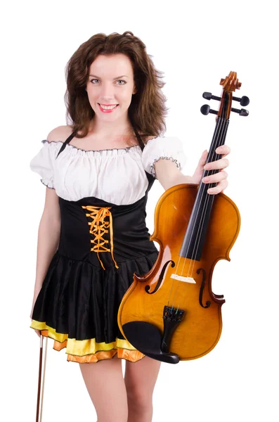 Kvinna med violin isolerad på vit — Stockfoto