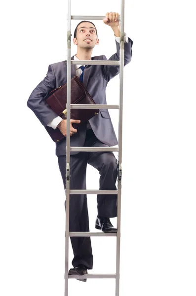 Businessman climbing the ladder isolated on white — Stock Photo, Image