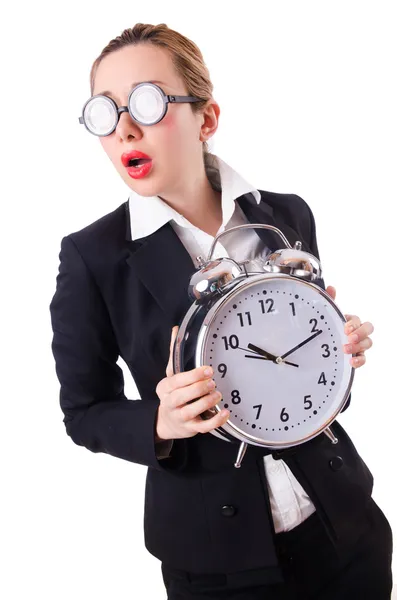 Mujer mujer de negocios con reloj gigante — Foto de Stock