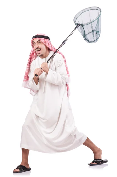 Арабський бізнесмен, який ловить сітку на білому — стокове фото