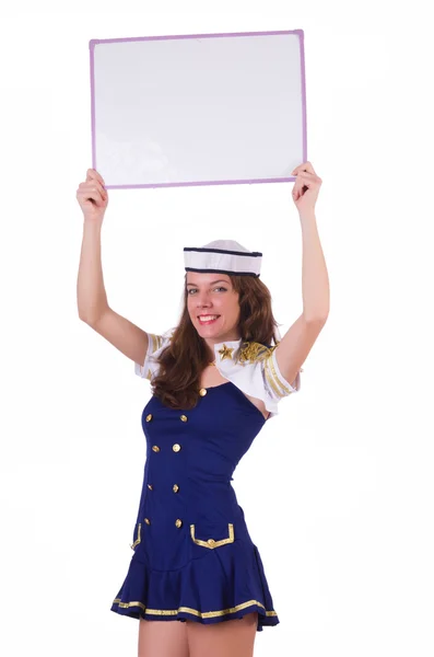Kobieta stewardesa z deska — Zdjęcie stockowe