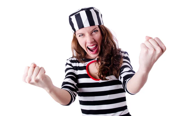 Convict criminal in striped uniform — Stock Photo, Image