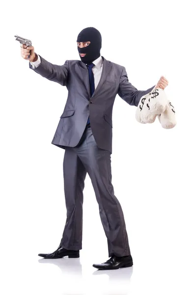 Businessman criminal with sacks of money — Stock Photo, Image