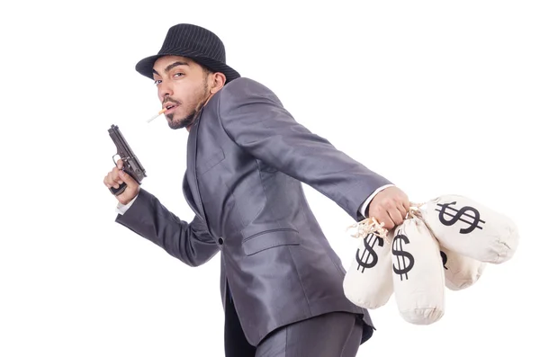 Businessman criminal with sacks of money — Stock Photo, Image