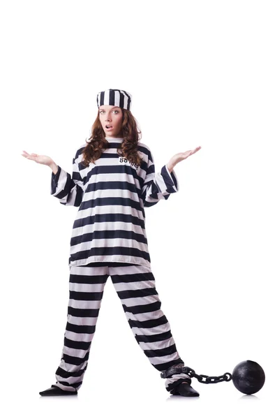 Prisoner in striped uniform on white — Stock Photo, Image