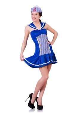 beyaz zemin üzerine denizci elbiseli kadın