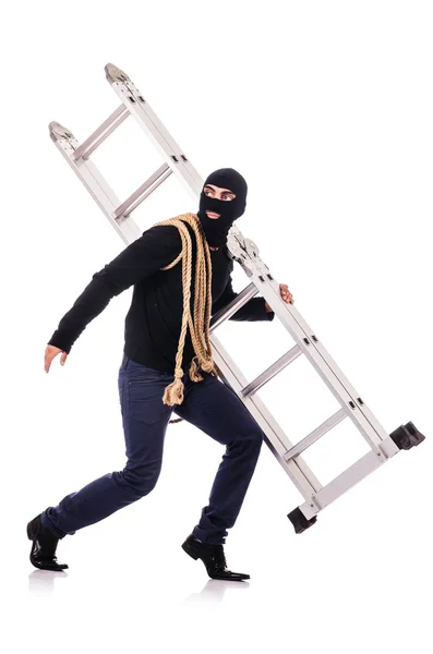 Ladrão vestindo balaclava isolado em branco — Fotografia de Stock