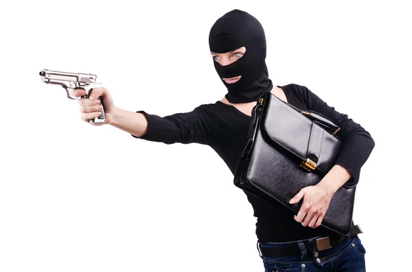 Criminale con pistola isolata su bianco — Foto Stock