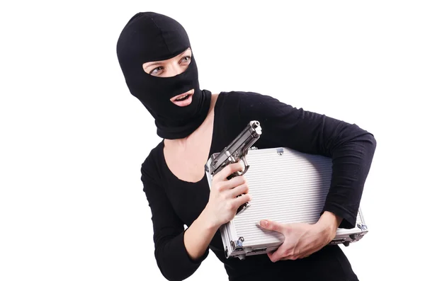 Criminal with gun isolated on white — Stock Photo, Image