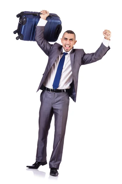 Бизнесмен с багажом на белом — стоковое фото