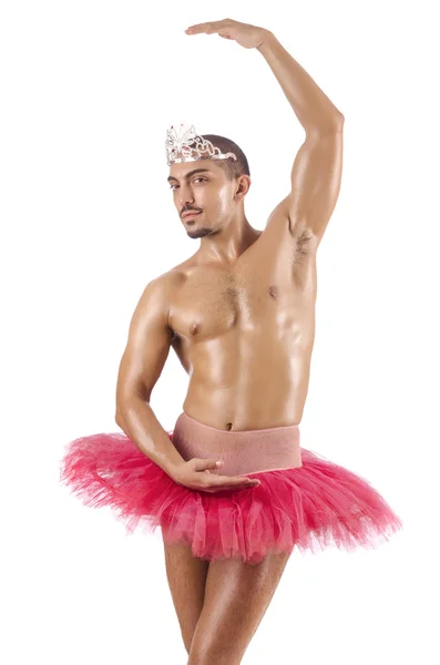 Man in ballet tutu isolated on white — Stock Photo, Image