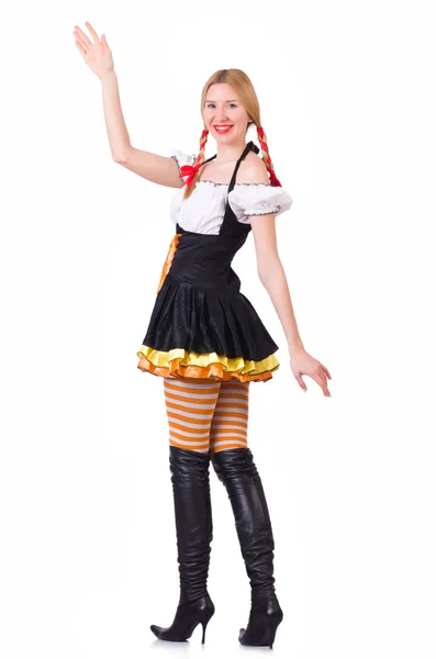 Conceito Oktoberfest com mulher em branco — Fotografia de Stock