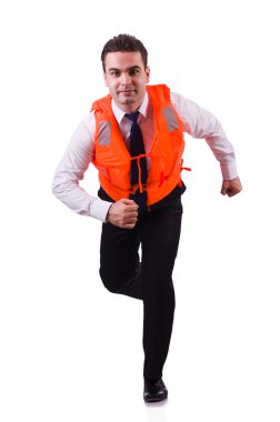 işadamı ile kurtarma güvenlik yeleği beyaz