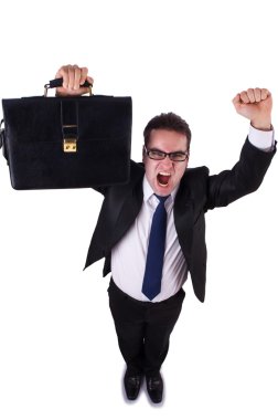 beyaz zemin üzerinde komik genç işadamı