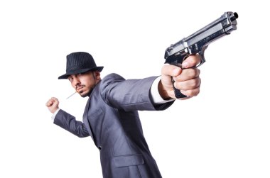 Silahlı beyaz izole iş adamı