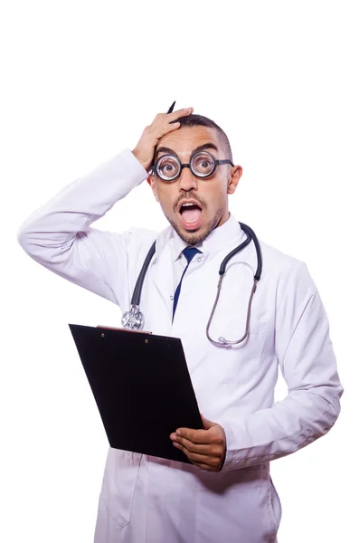 Grappige dokter geïsoleerd op de witte — Stockfoto