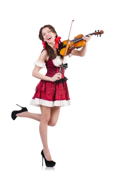 Mulher com violino isolado no branco — Fotografia de Stock