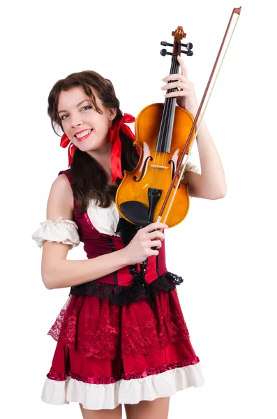 Giovane donna che suona il violino sul bianco — Foto Stock