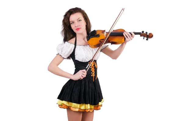 Mujer joven tocando el violín en blanco —  Fotos de Stock