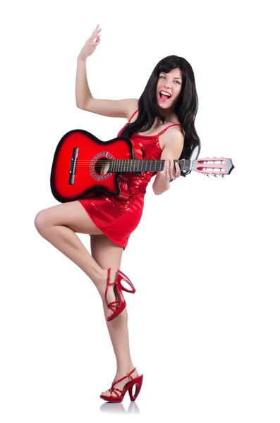 Guitarra cantante joven en blanco —  Fotos de Stock