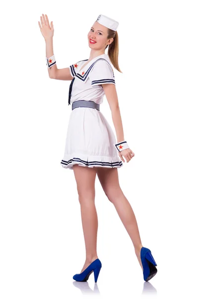 Woman in sailor suit on white background — Stock Photo, Image