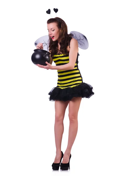 Woman in bee costume isolated on white — Stock Photo, Image