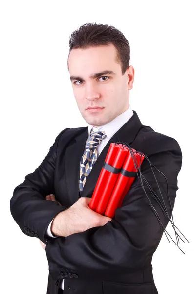 Businessman with dynamite isolated on white — Stock Photo, Image