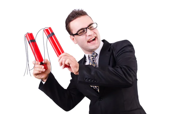 Businessman with dynamite isolated on white — Stock Photo, Image