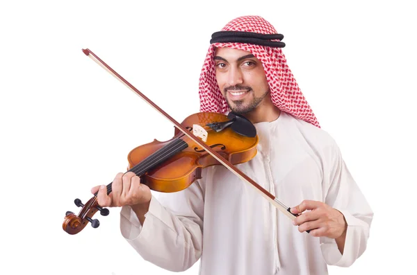 Arab man playing music on white — Stock Photo, Image