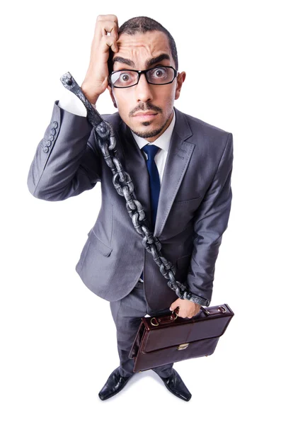 Businessman with handcuffs on white — Stock Photo, Image