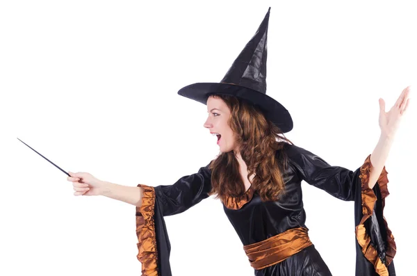 Witch with wand isolated on the white — Stock Photo, Image