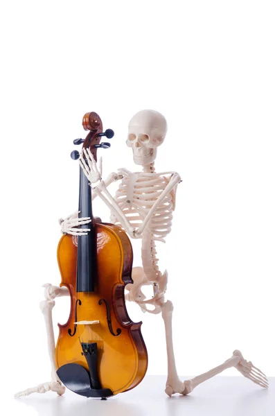 Scheletro suonare il violino isolato sul bianco — Foto Stock