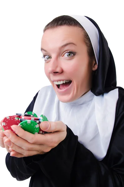 Nun in the gambling concept — Stock Photo, Image