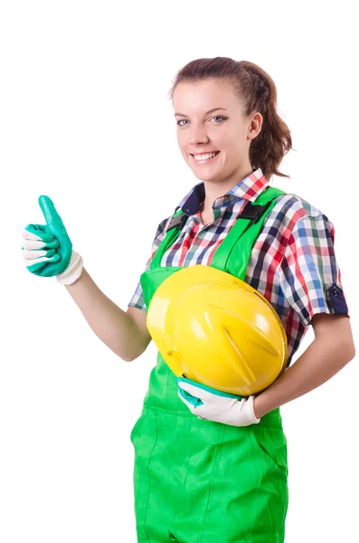 Femme constructeur isolé sur le blanc — Photo