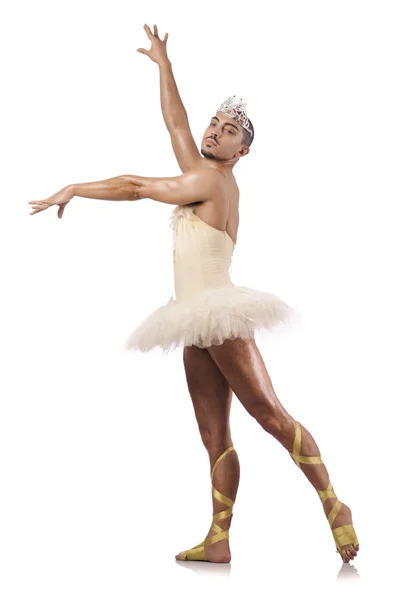 Man in ballet tutu isolated on white — Stock Photo, Image