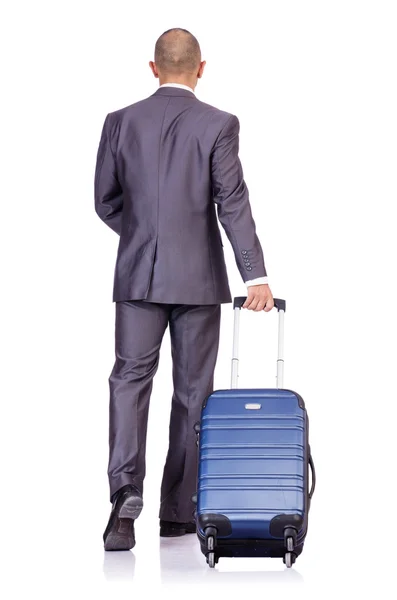 Businessman with luggage on white — Stock Photo, Image