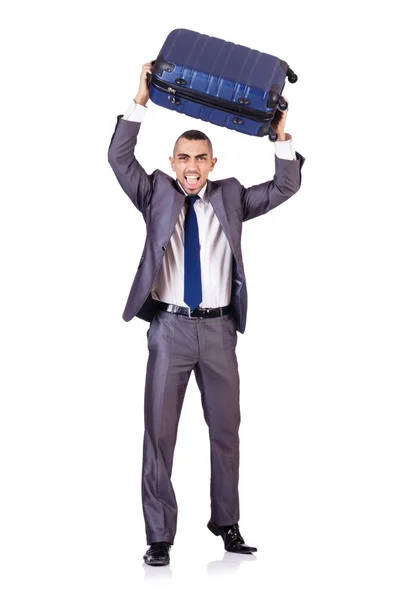 Businessman with luggage on white — Stock Photo, Image