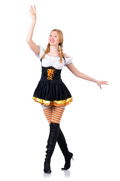 Concetto Oktoberfest con donna su bianco — Foto Stock